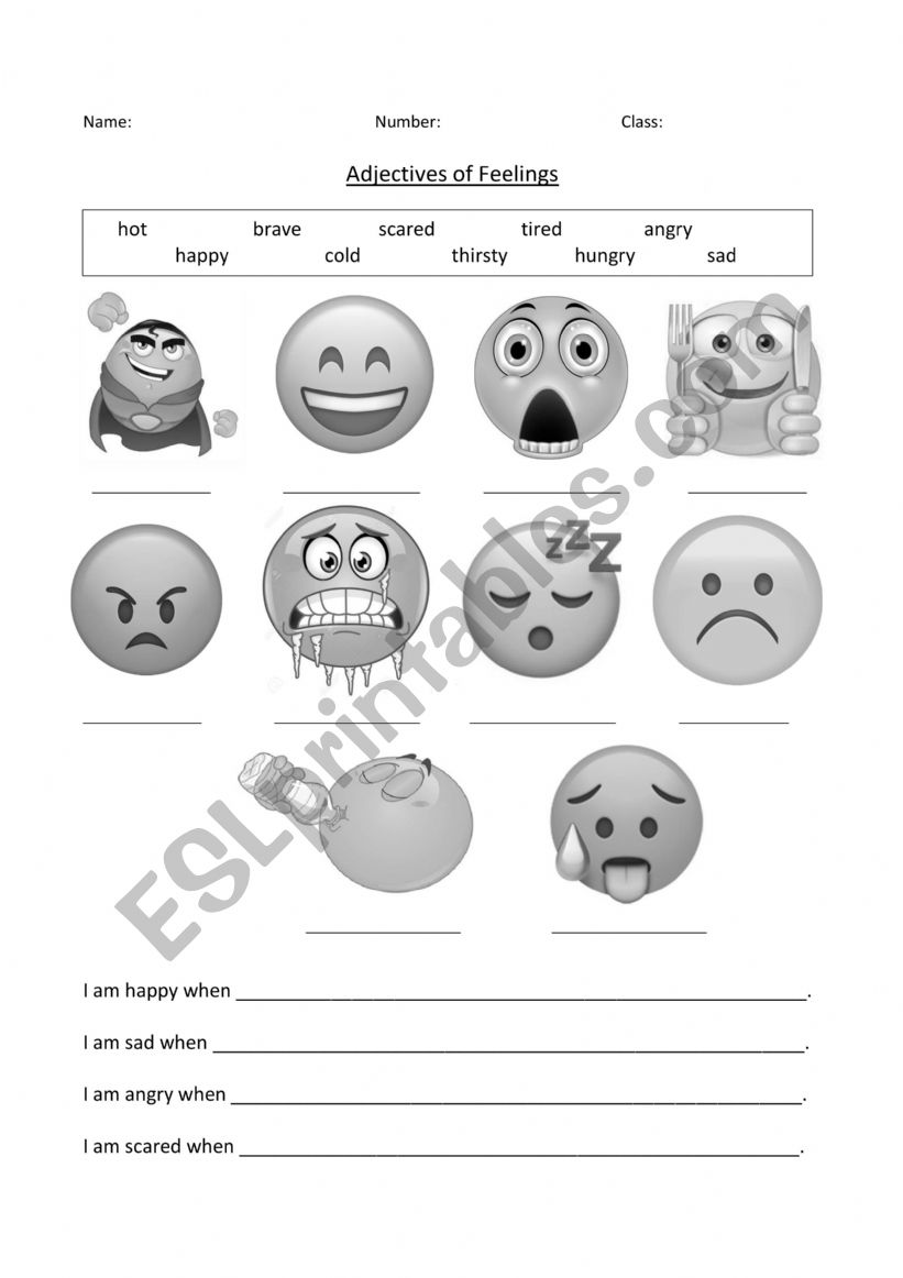 Adjectives of Feelings worksheet