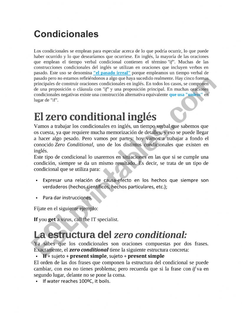 Zero conditional explanation worksheet
