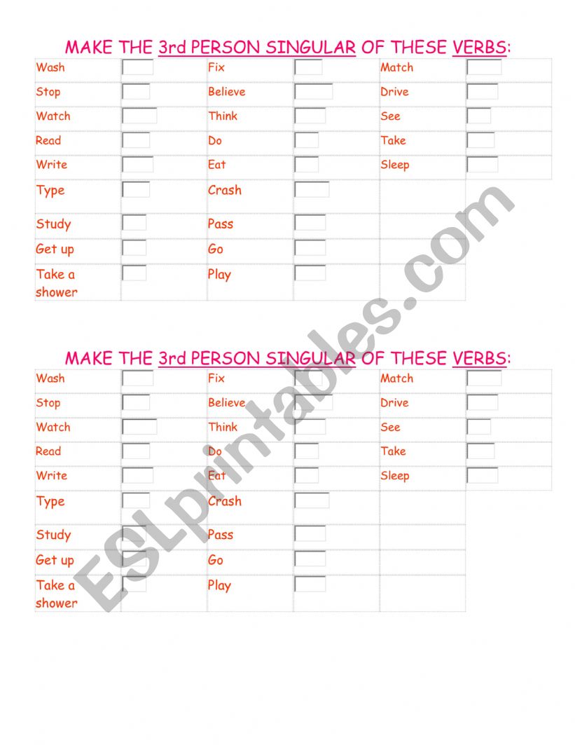 English worksheets: THIRD PERSON