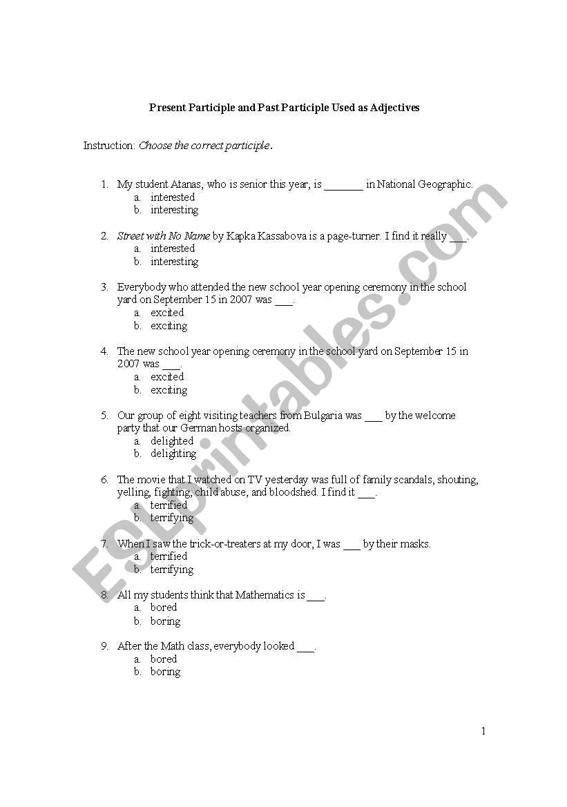 Present Participle and Past Participle Used as Adjectives