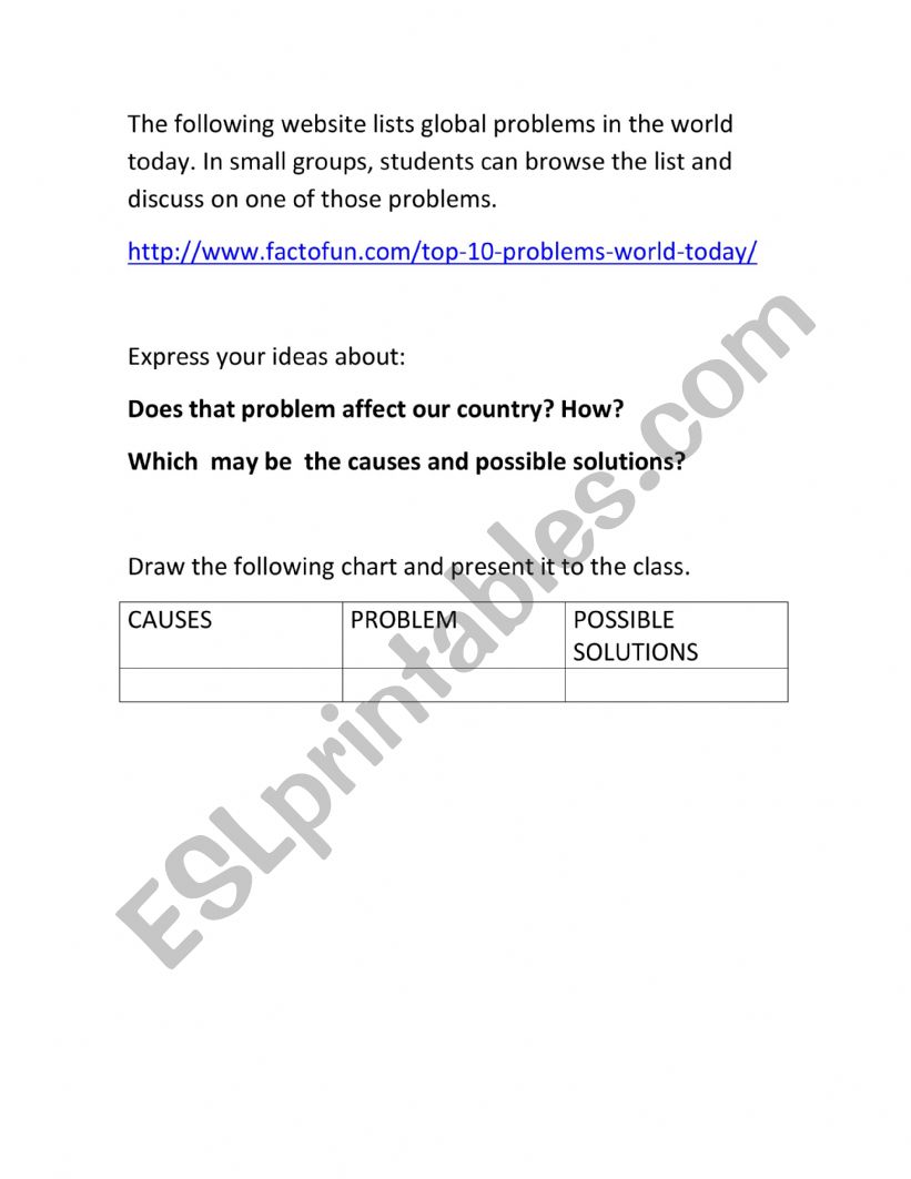 global problems worksheet