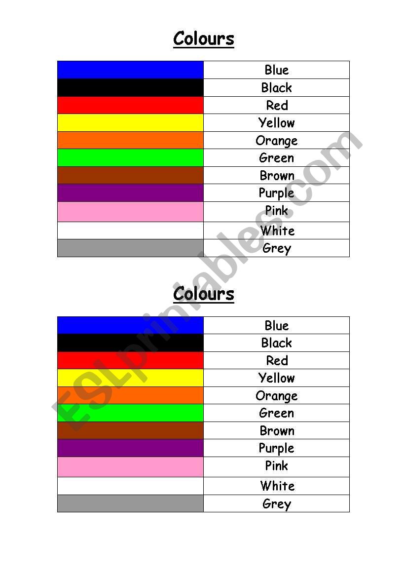 Colours worksheet