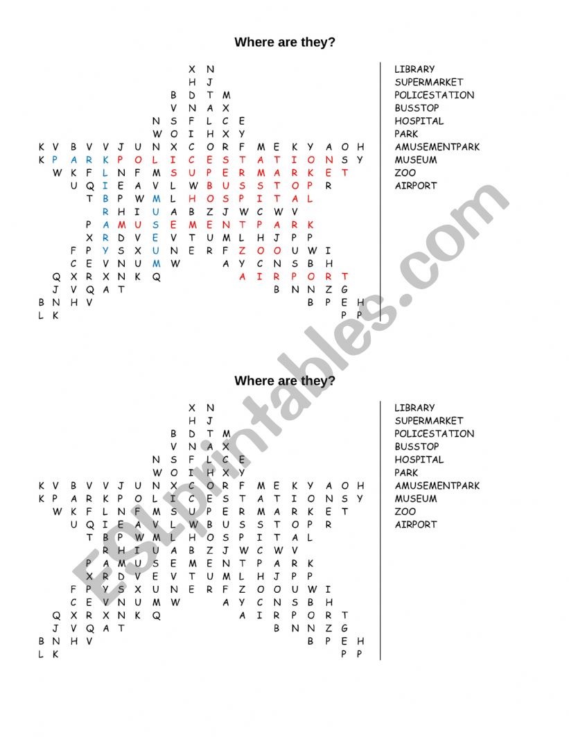 Places Vocabulary Word Search worksheet