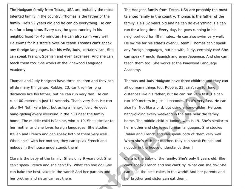 Can Cant reading worksheet