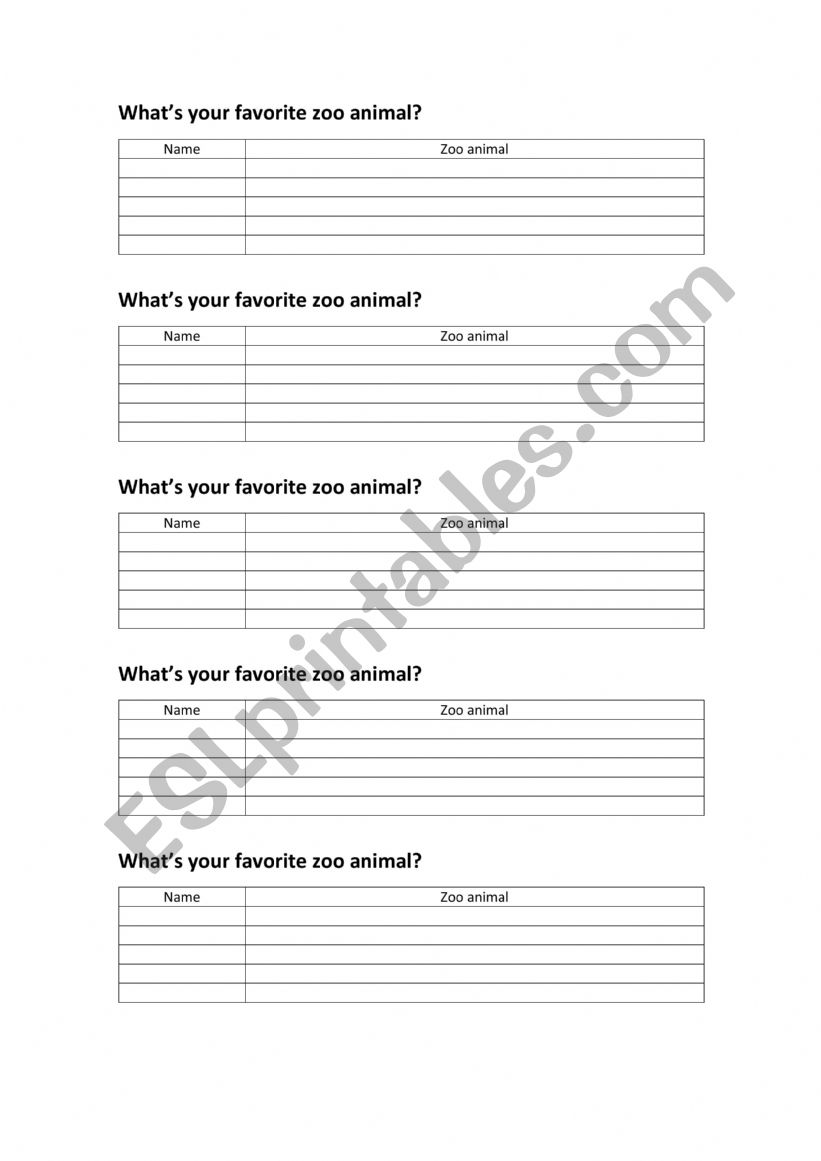 English worksheets: What is your favorite zoo animal?
