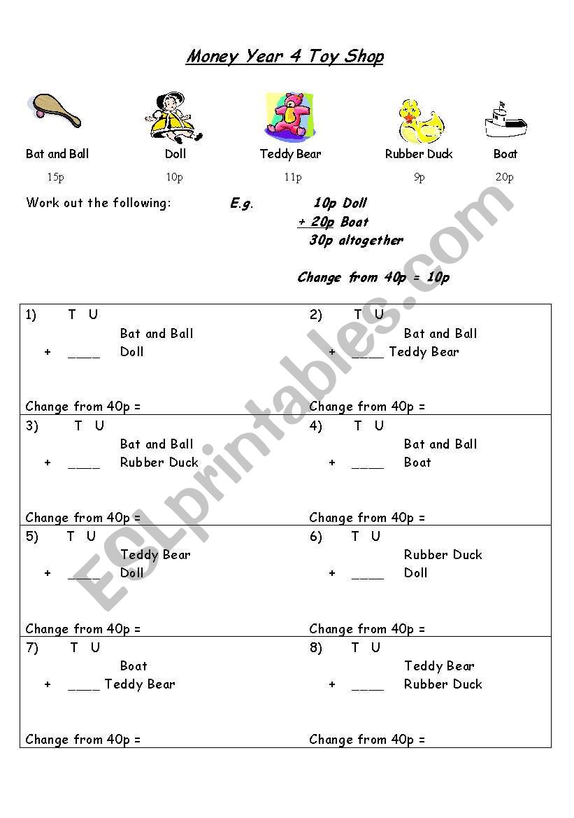 Shopping worksheet