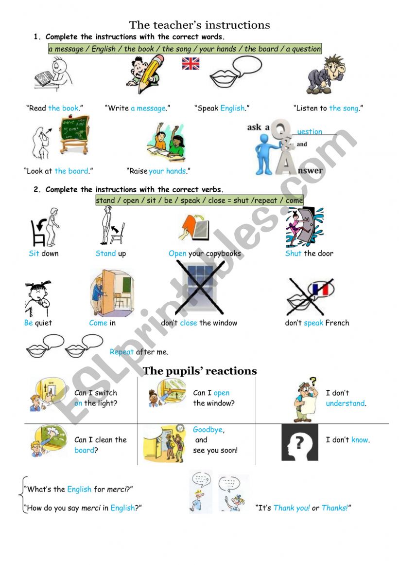 English Worksheets Classroom English English worksheets classroom english