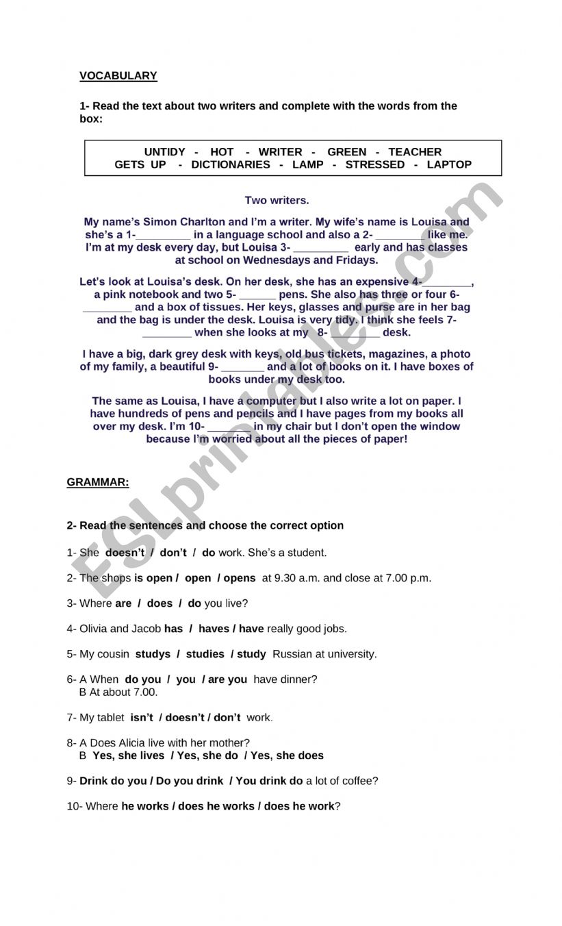 Adults quiz Units 1-3 ENGLISH FILE ELEMENTARY