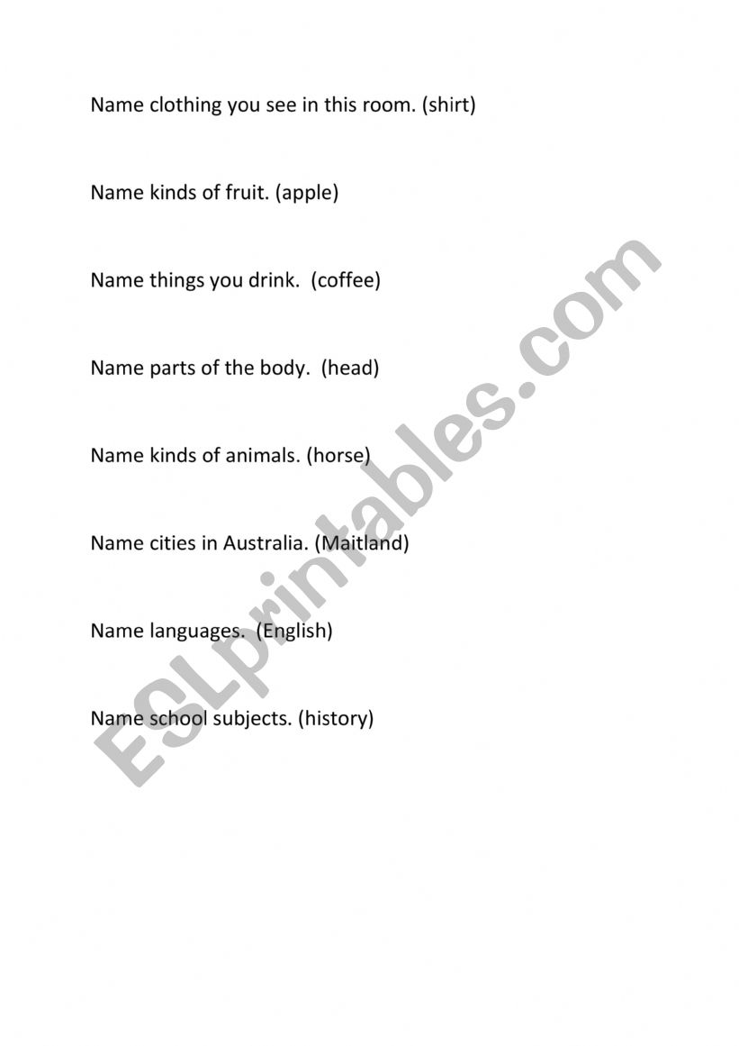 Vocabulary: Nouns worksheet