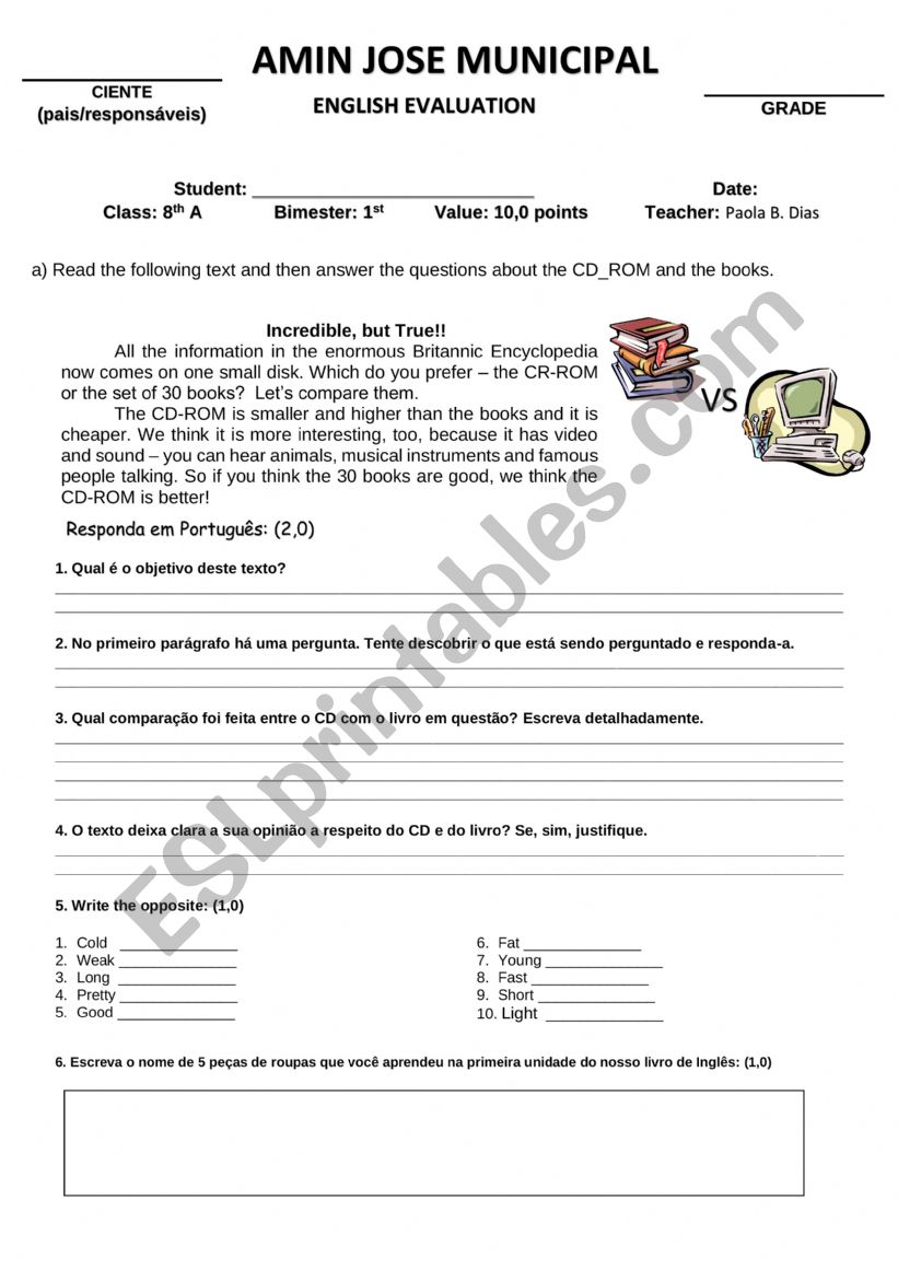 Evaluation Task worksheet