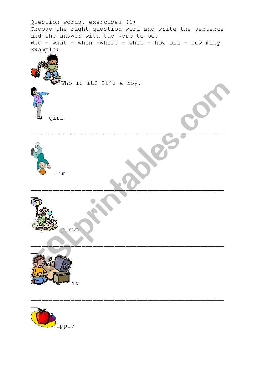 Question words exercise (1) worksheet