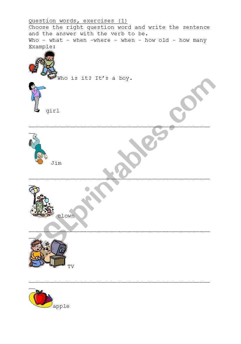 Question words exercise (1) worksheet