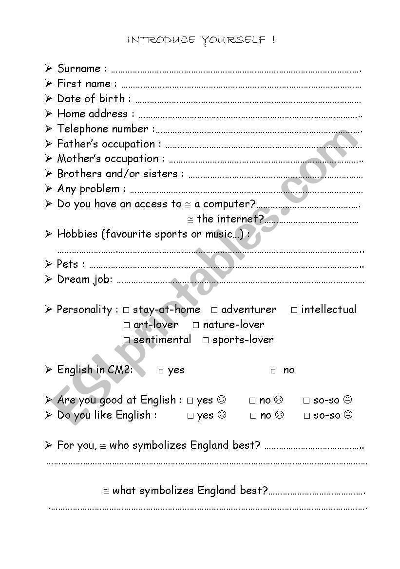 Introduce yourself! worksheet