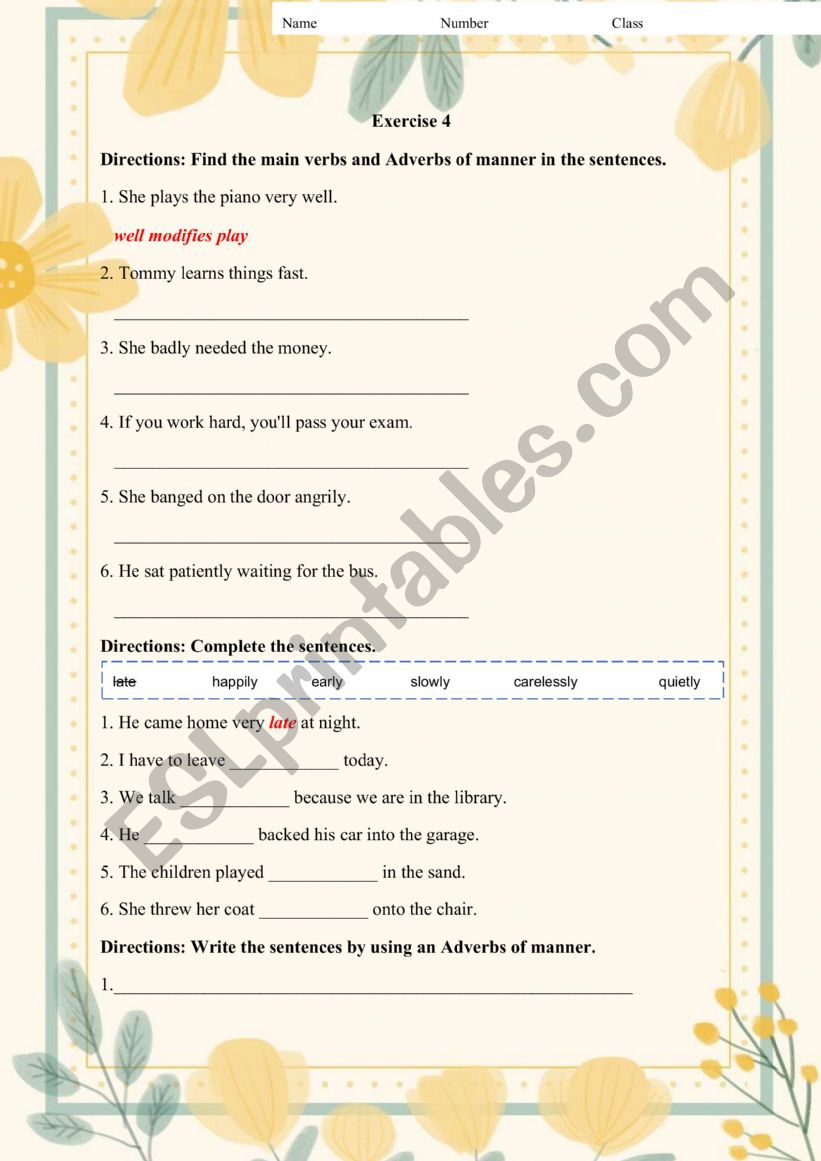 Adverbs of manner  worksheet