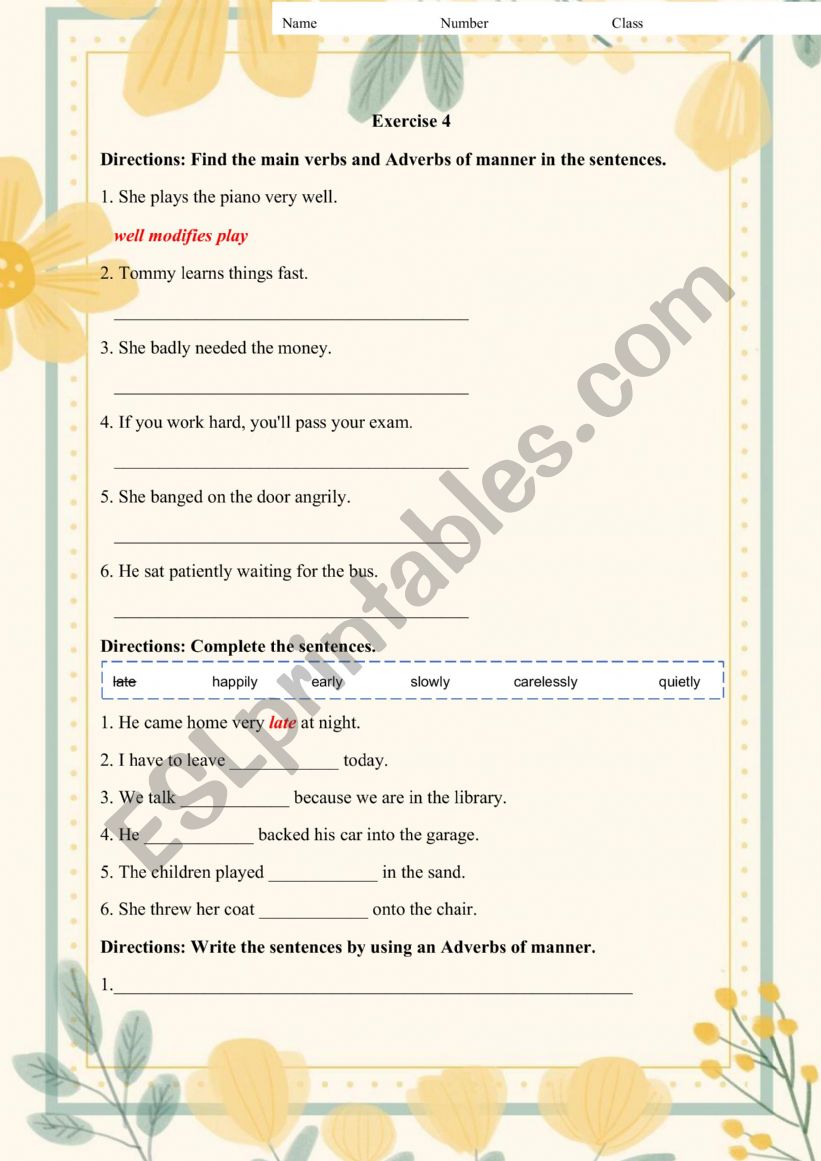 Adverbs of manner  worksheet