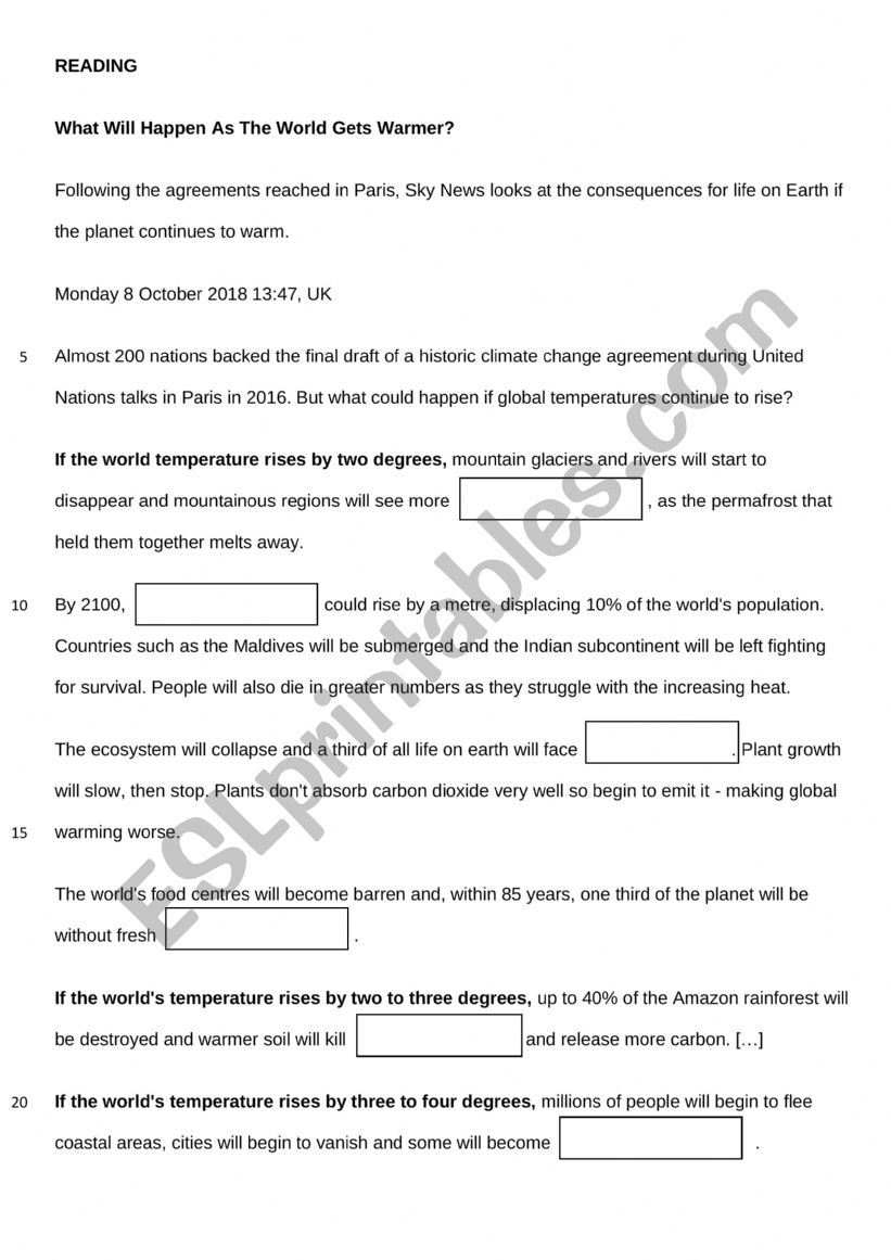 READING - Global warming - What Will Happen As The World Gets Warmer?