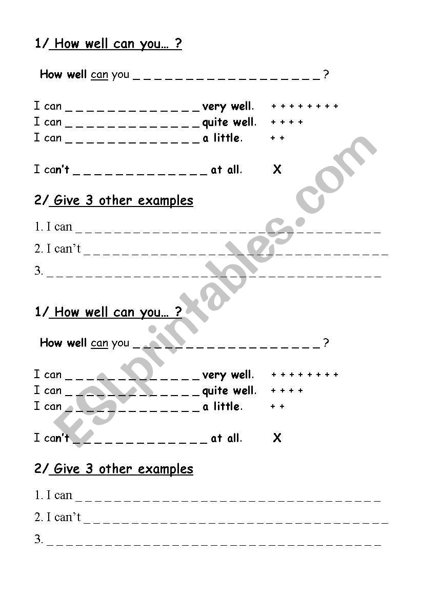 How well can you? worksheet