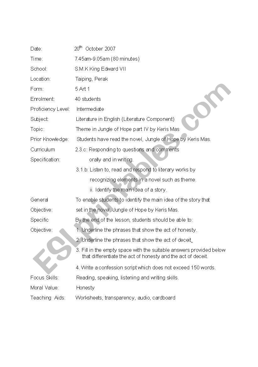 lesson plan on listening worksheet