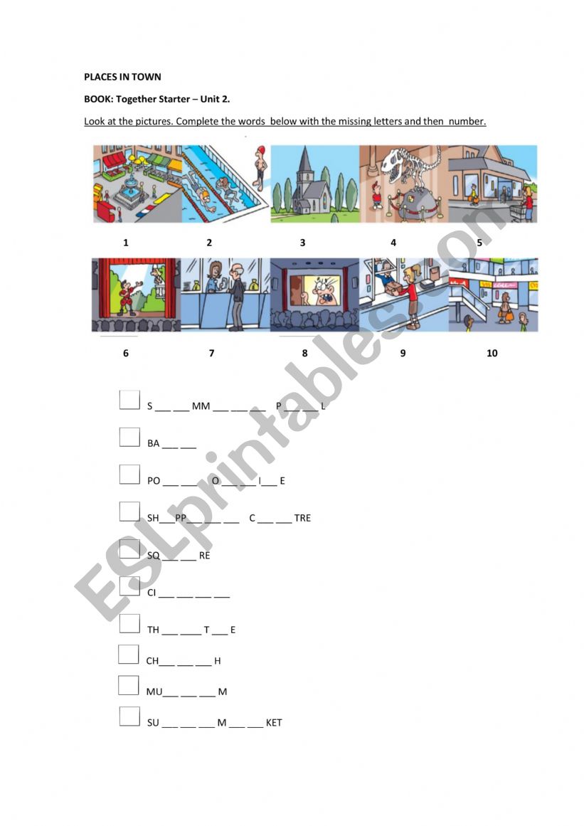 Places in town worksheet