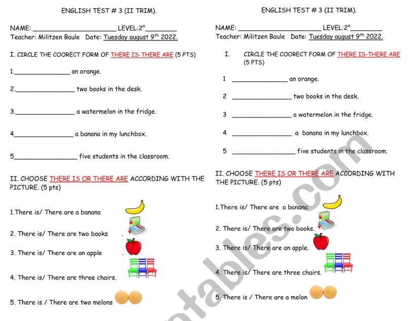 fruits test for kids worksheet