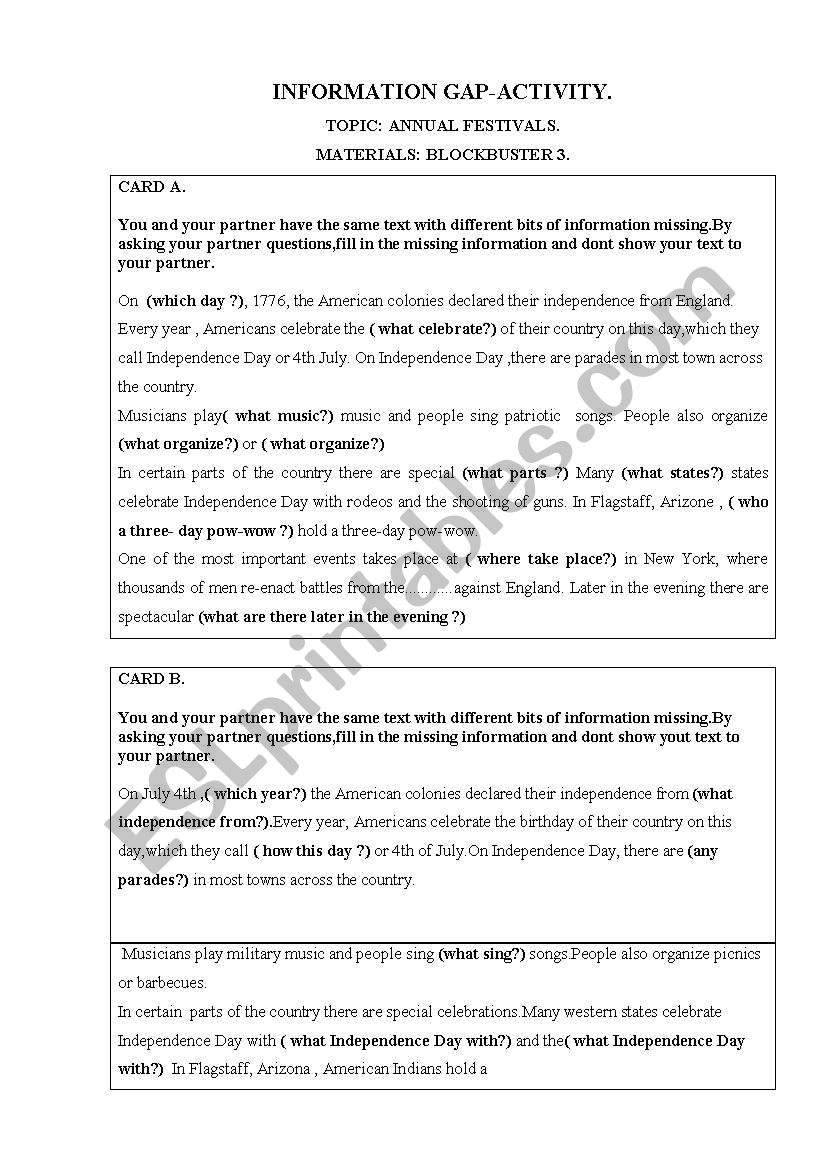 Information-gap activity worksheet