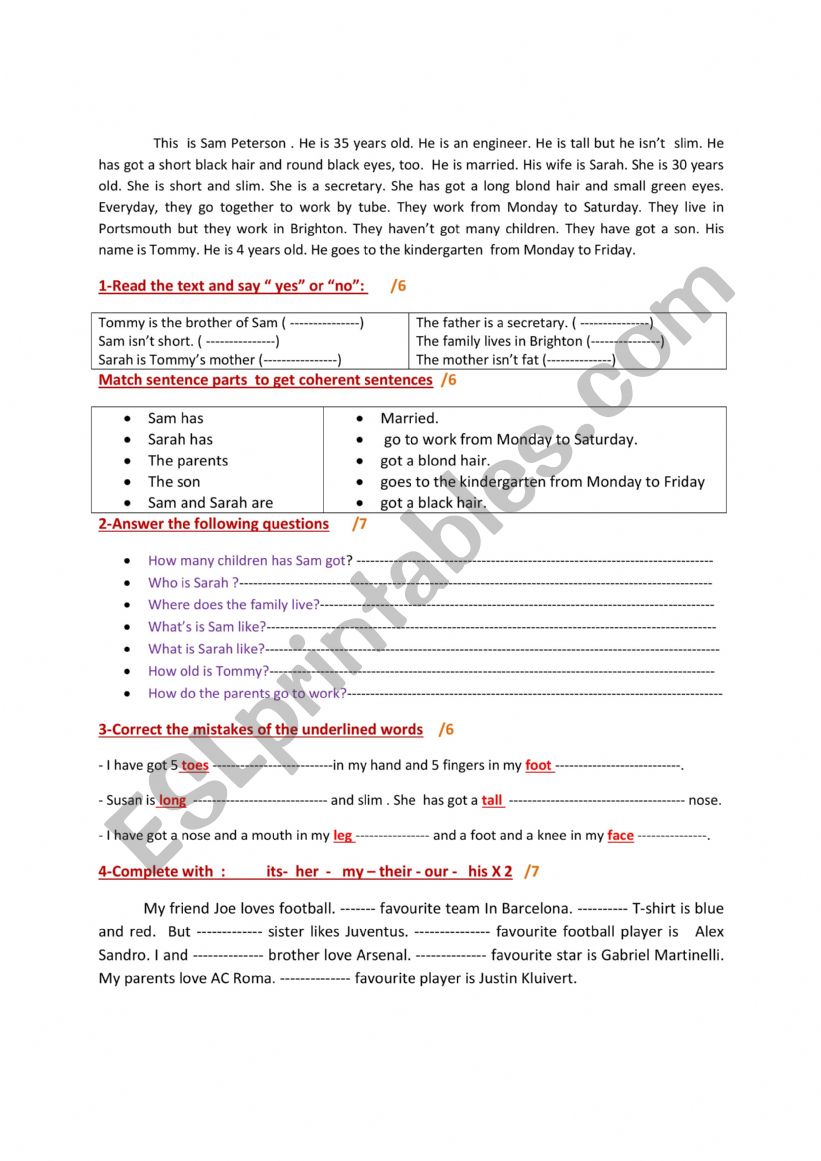 test worksheet