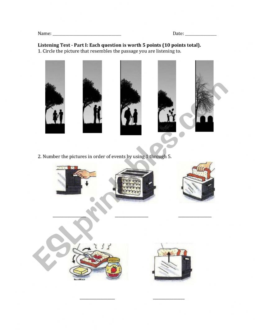 Listening Assessment worksheet