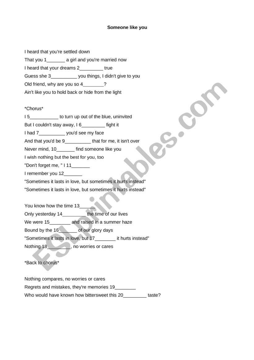 Song lyrics - guessing the missing lyrics