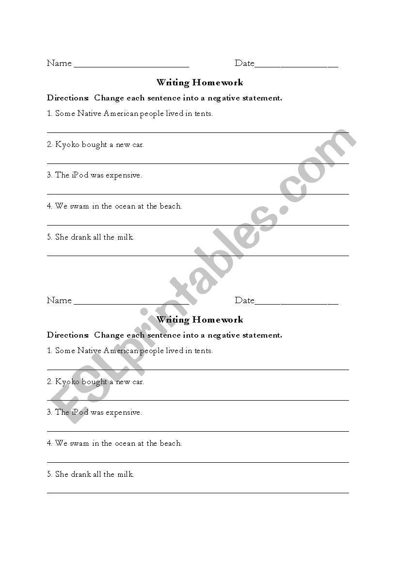 Negative Past Tense practice worksheet