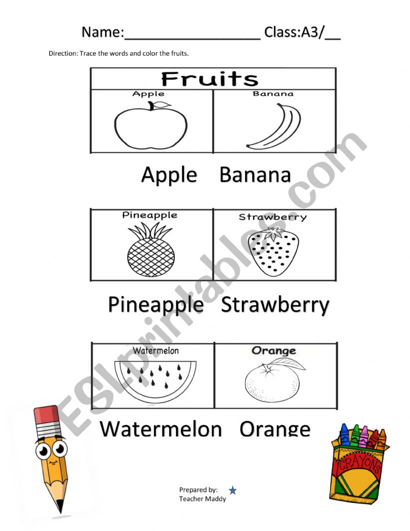 English worksheets: Fruits worksheet