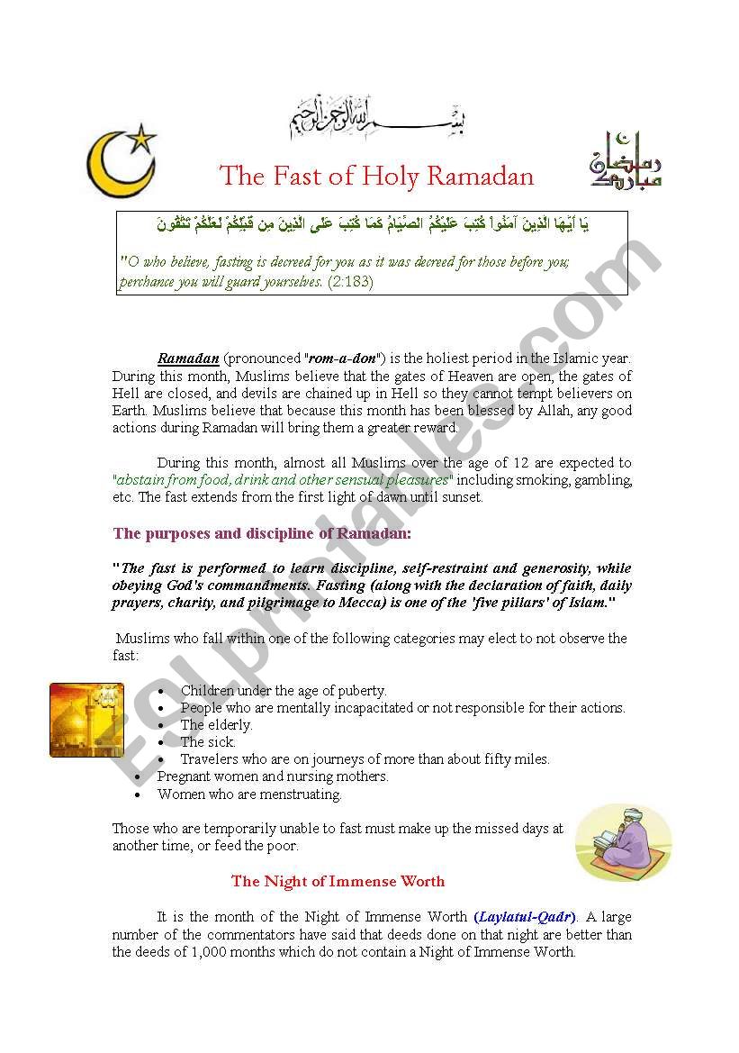 The Fast Holly Ramadan worksheet