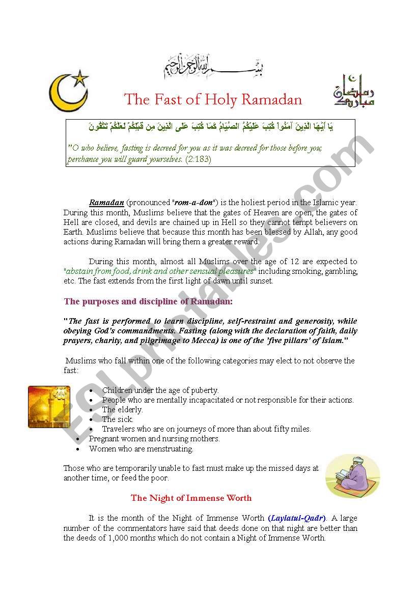 The Fast Holly Ramadan worksheet