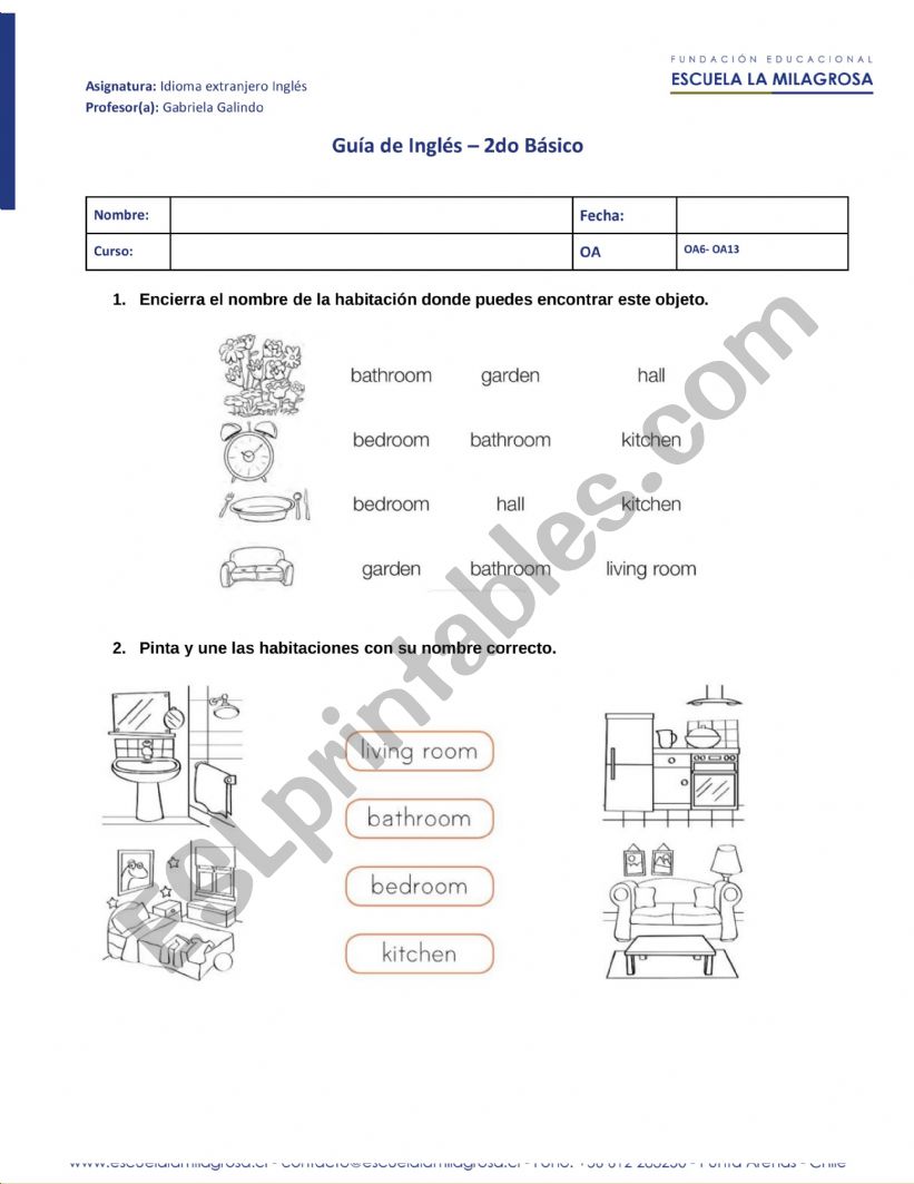 Parts of the house worksheet