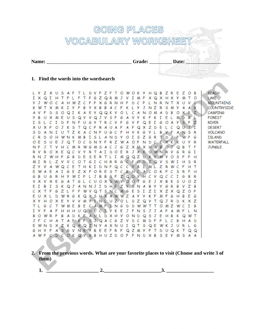 going places vocabulary worksheet