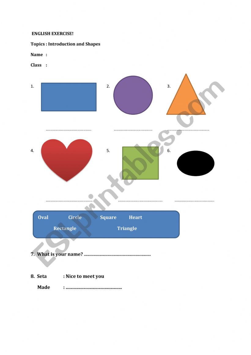 SHAPE worksheet