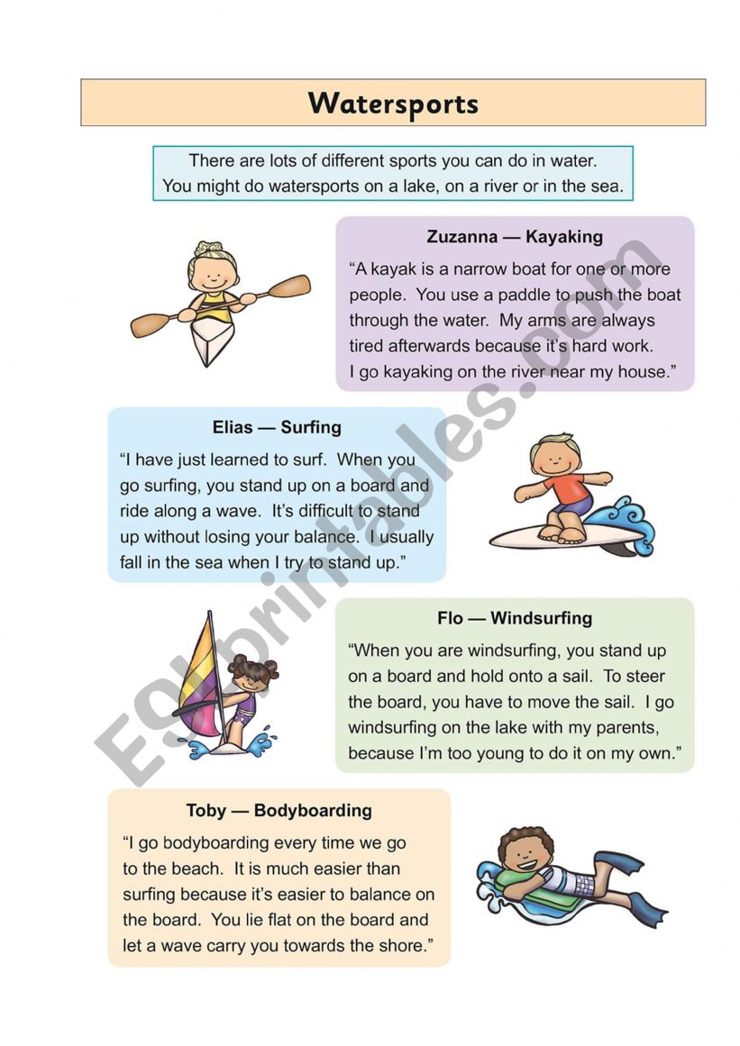 Watersports Worksheet worksheet