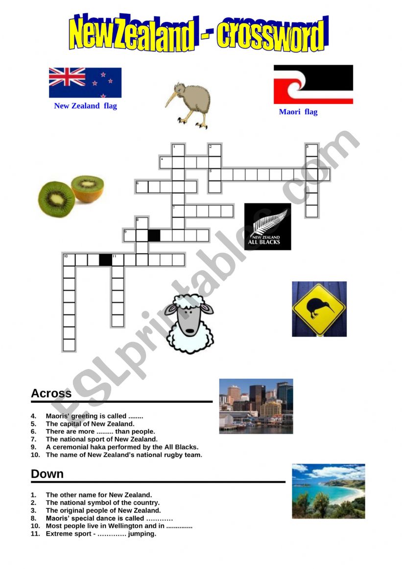 New Zealand crosswords worksheet