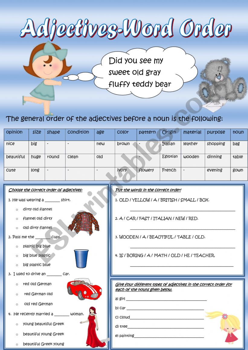 Adjectives Word order worksheet