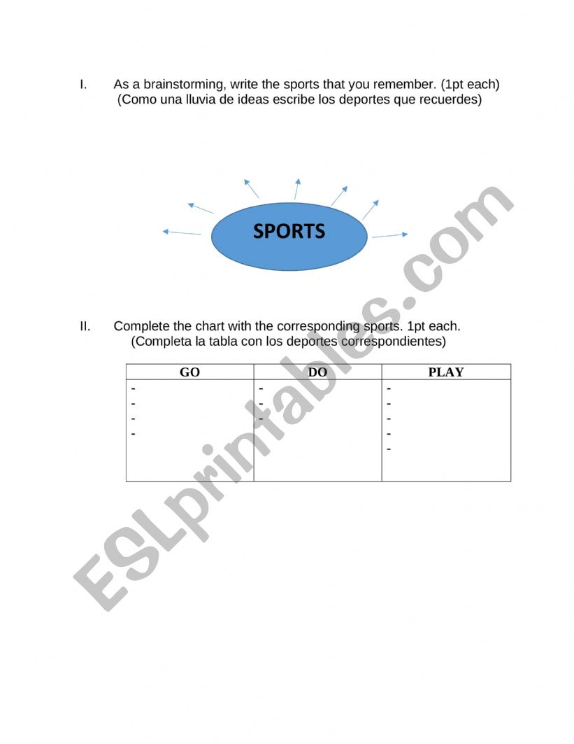 Sports worksheet