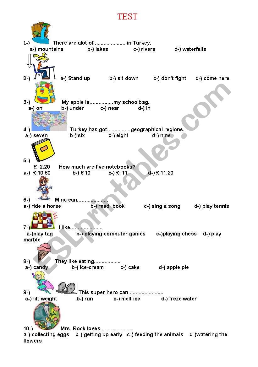 TEST YOURSELF worksheet