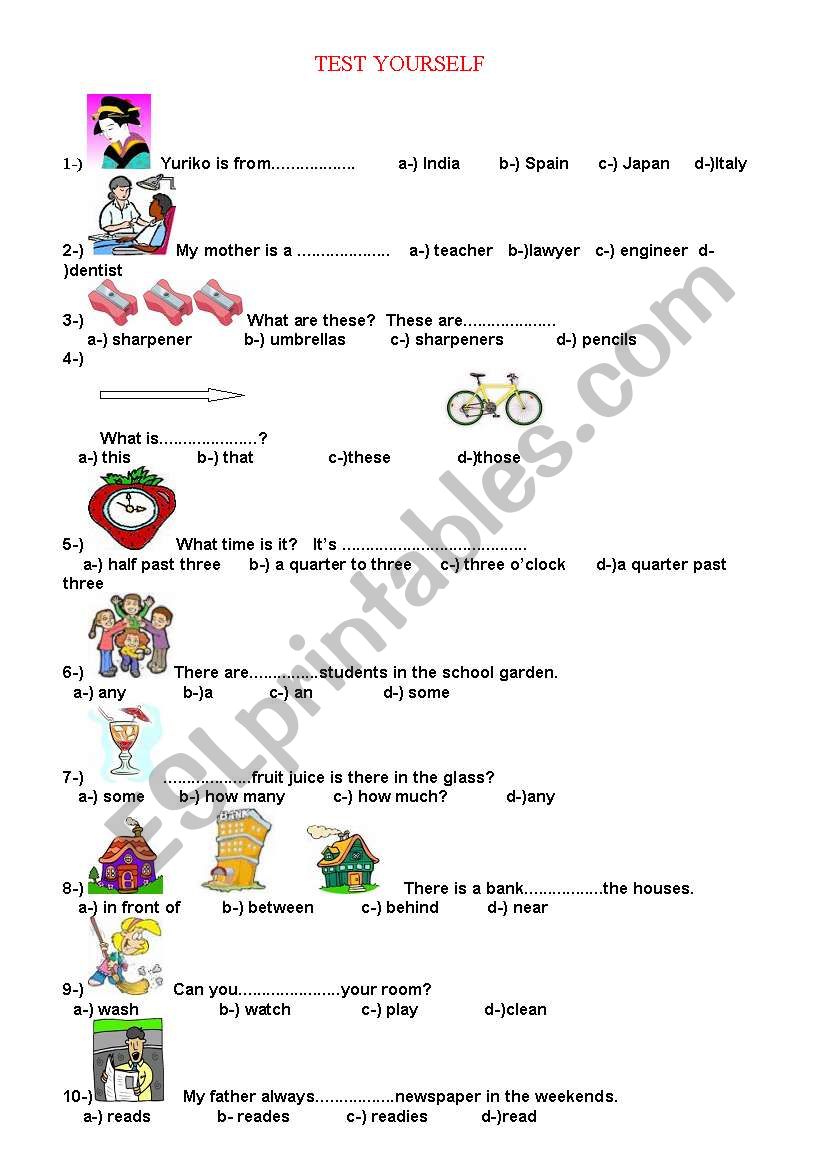 test yourself worksheet