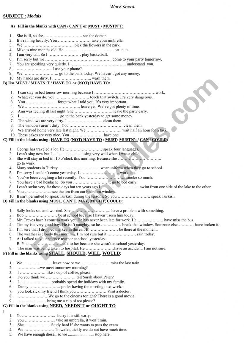 Modal Verbs worksheet worksheet