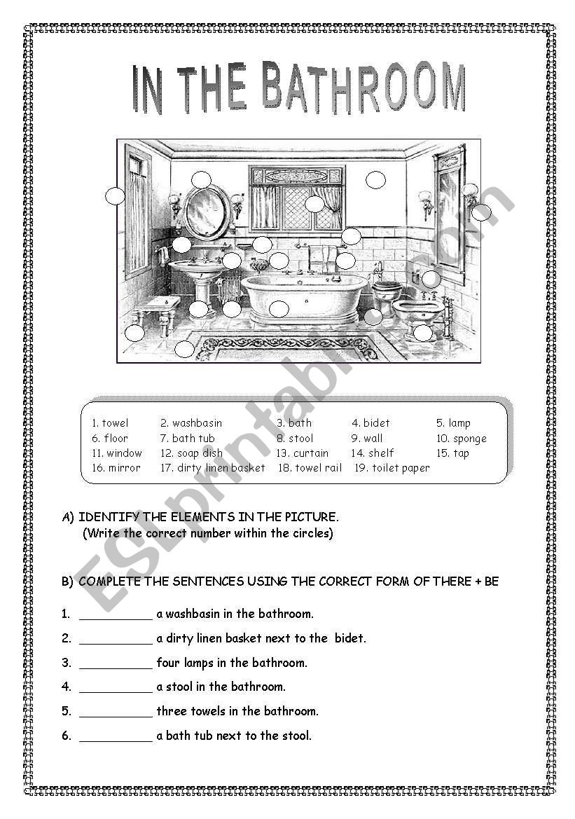 IN THE BATHROOM / THERE + BE worksheet