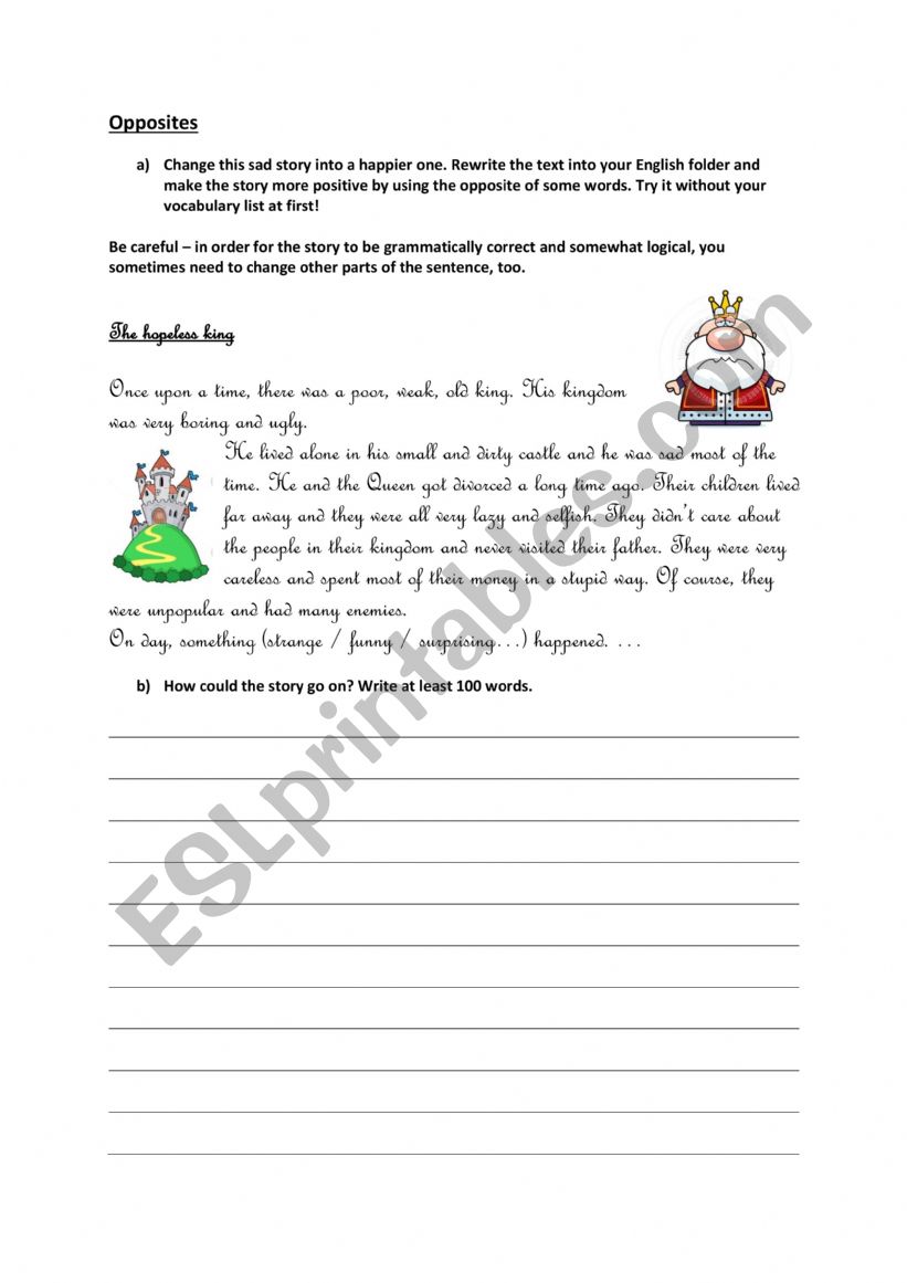 Opposites story worksheet