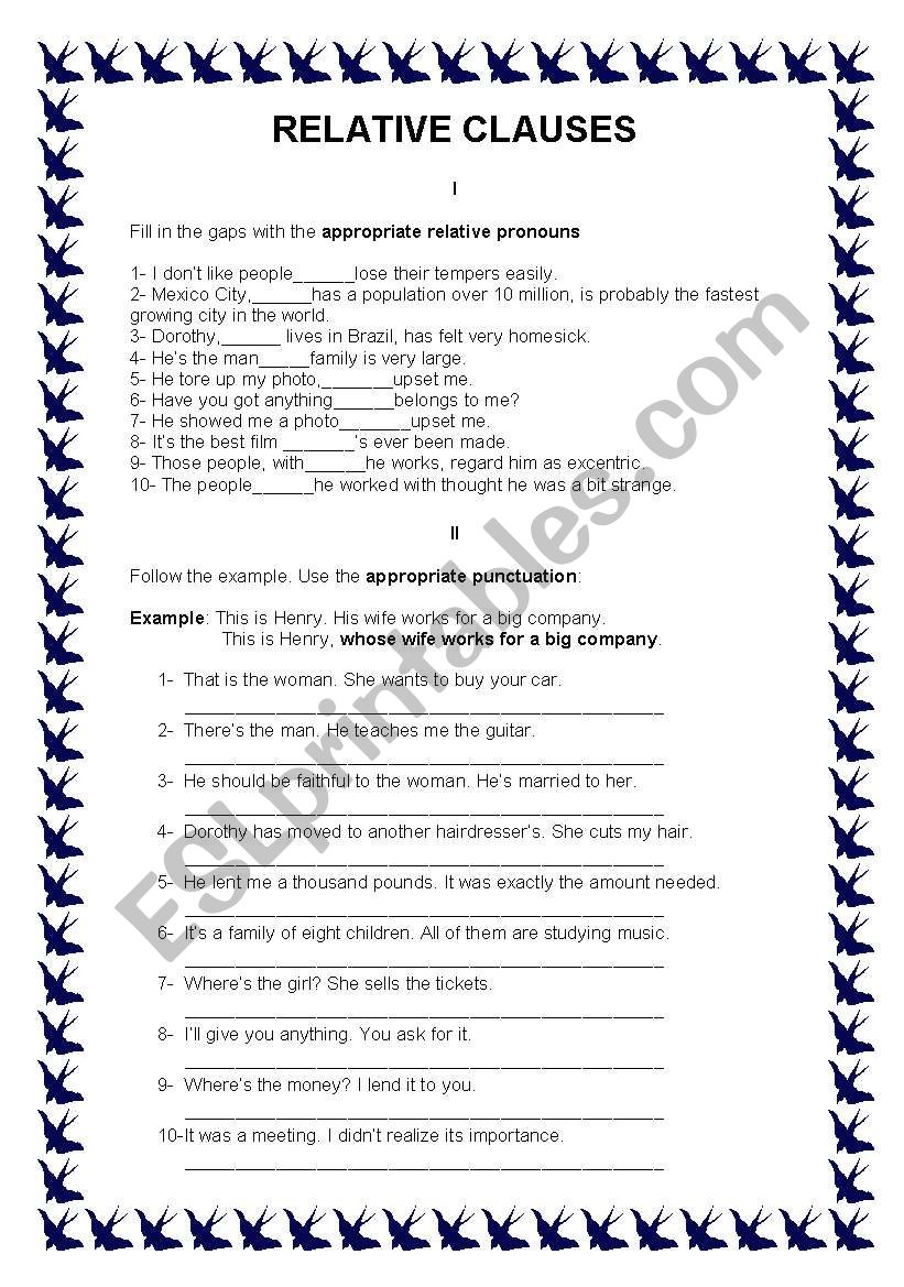 Relative Clauses worksheet