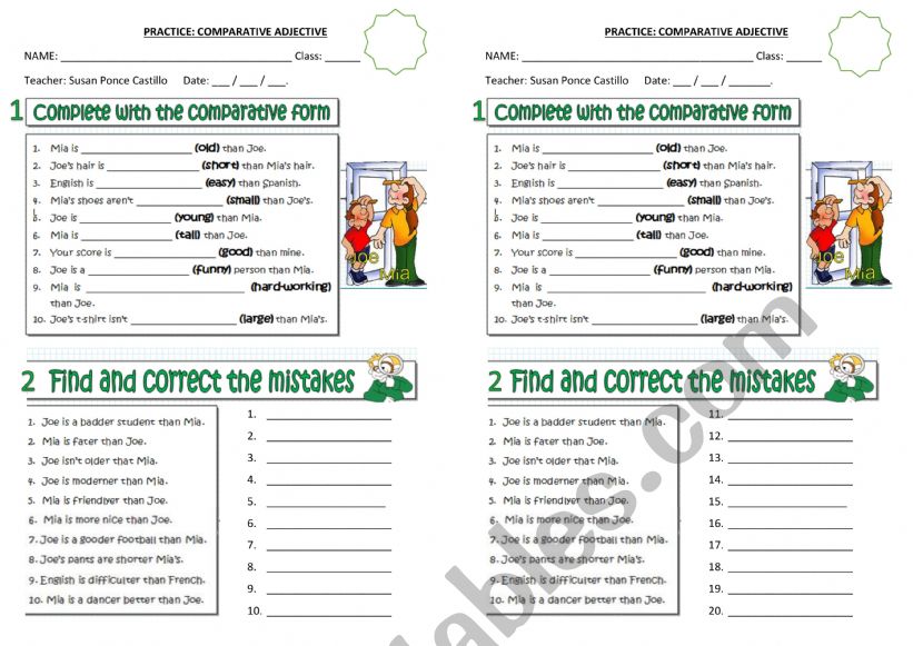 comparative worksheet