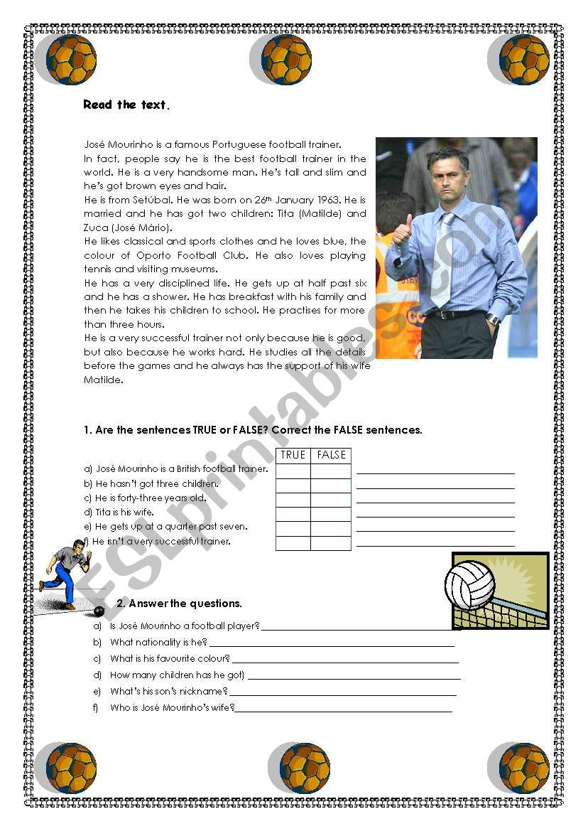 Jos Mourinho worksheet