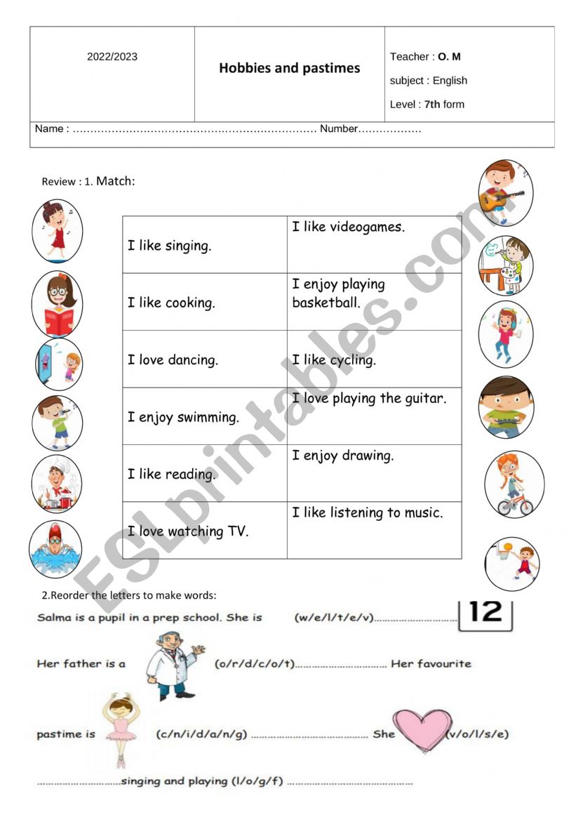 What are your hobbies? worksheet