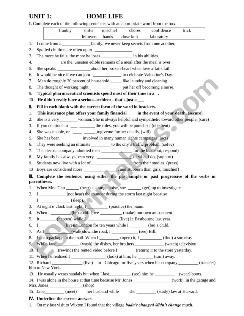 Unit 1 - English Grade 12 worksheet