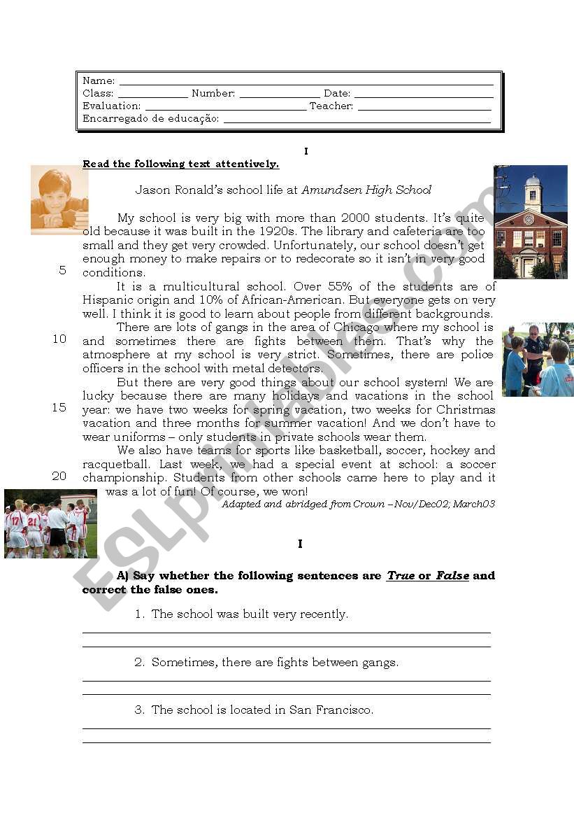 Test School worksheet